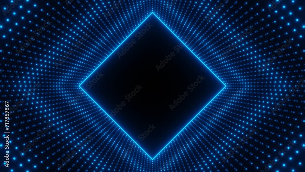 Blue neon rhombus frame with waves of dots loop animation Blue neon rhombus frame with waves of dots loop animation