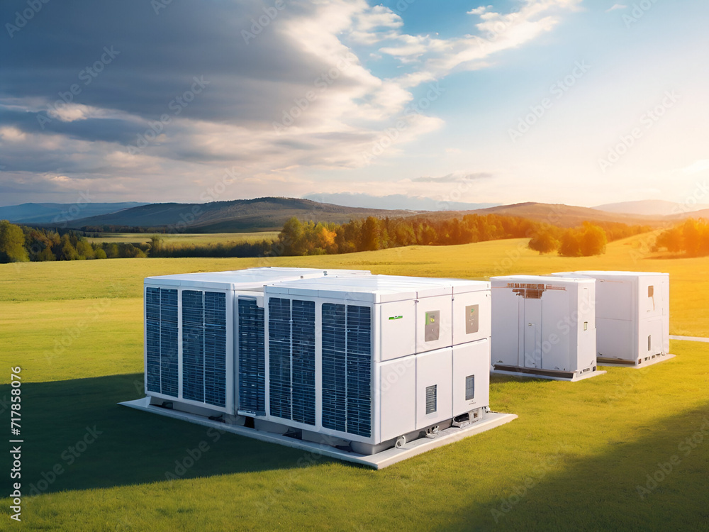 Obraz premium AI-Optimized Energy Storage:High-tech energy storage systems utilizing artificial intelligence for optimal energy utilization and distribution.