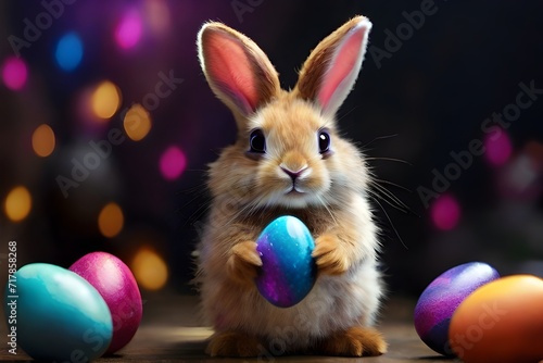 Easter bunny with easter eggs color full eggs with beautiful lighting in background © Baloch Arts