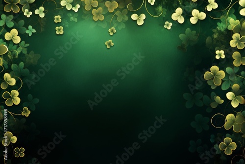 Frame of clover leaves on a dark green background. St. Patrick's Day celebration, luck and fortune concept, copy space 