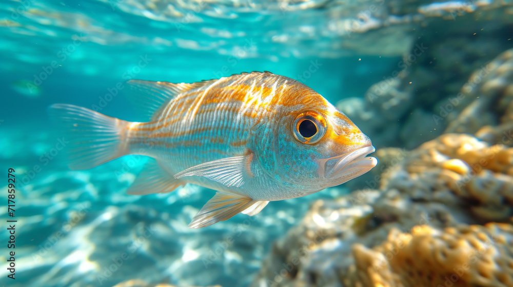 Fish swimming in a ocean, Fish in the sea with clear water Fish swimming in a ocean, Fish in the sea with clear water