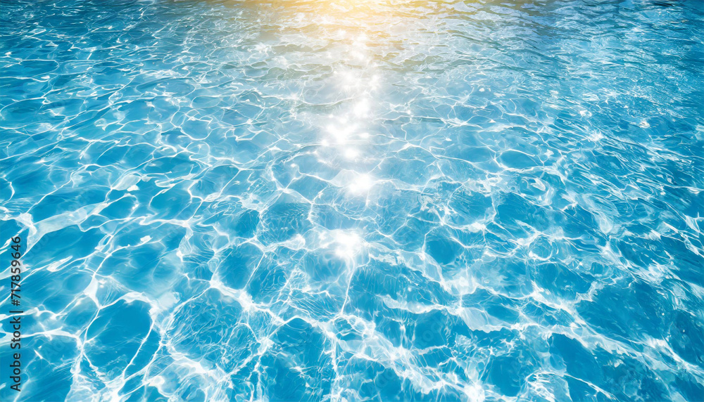 Water surface with bright sun light reflections, water in swimming pool background, closeup