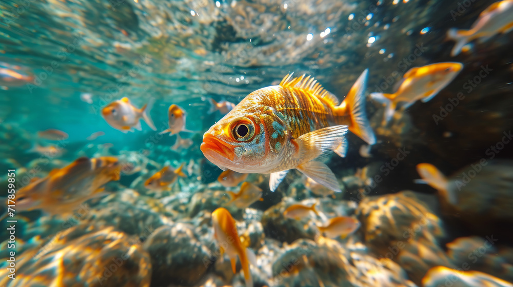 Fish swimming in a ocean, Fish in the sea with clear water Fish swimming in a ocean, Fish in the sea with clear water