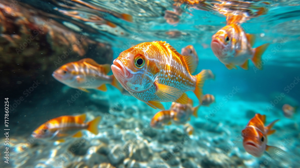 Fish swimming in a ocean, Fish in the sea with clear water Fish swimming in a ocean, Fish in the sea with clear water
