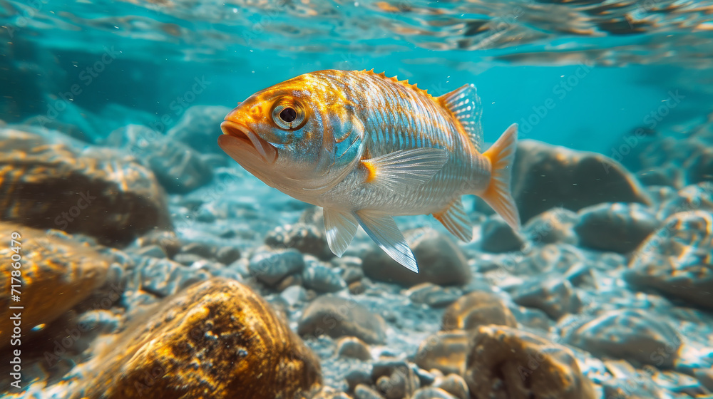 Fish swimming in a ocean, Fish in the sea with clear water Fish swimming in a ocean, Fish in the sea with clear water