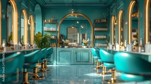 Beauty salon room in turquoise tones