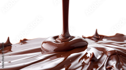 Pouring chocolate dripping from top isolated on white