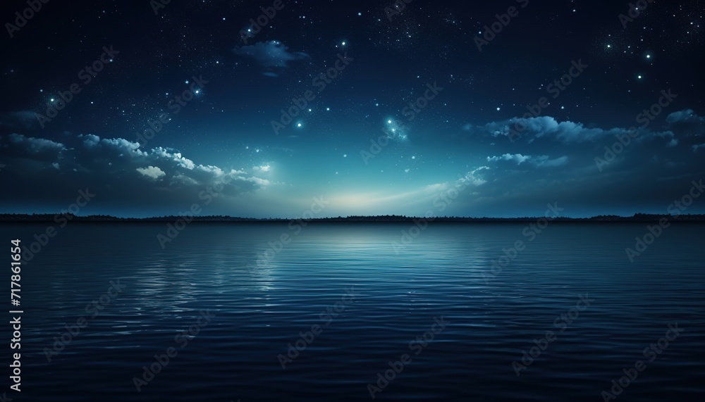 Fototapeta premium Night sky over water.. Panorama, clouds, starry night