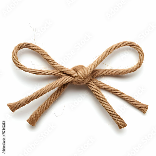 Bown twine isolated on a white background. The rope is tied in a knot. High quality