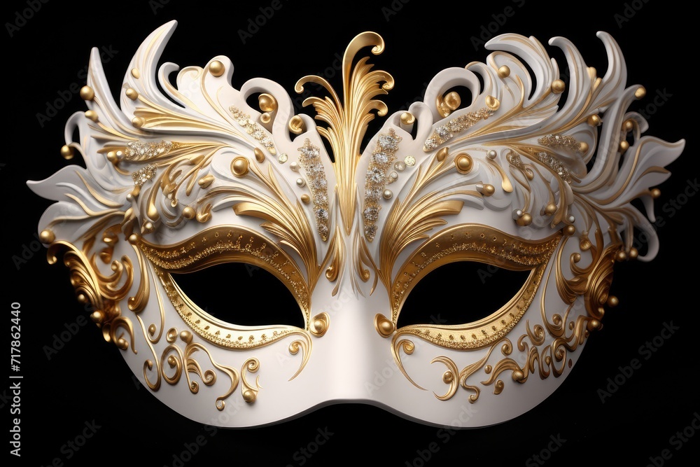 Extravagant Golden Masquerade Mask with Elaborate Feather Design - Generative AI