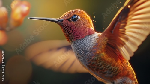 Rufous hummingbird Macro Photography Generative Ai photo