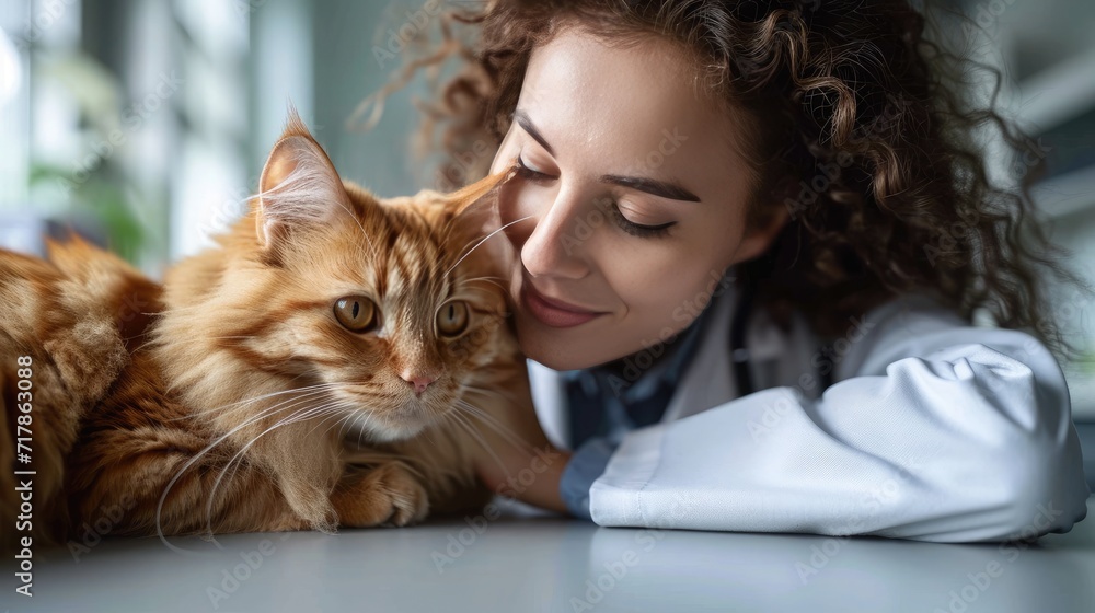 A veterinarian is examining a cat at the veterinary clinic. A veterinarian is examining a cat at the veterinary clinic.