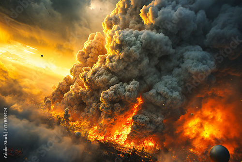 Smoke and Fire Danger, Hazardous Flames in Nature, Heat and Burn in Landscape, Environmental Disaster, Dark and Ominous Background, Emergency Concept