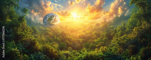 Eco-Friendly Sunrise in the Tropical Rainforest Generative AI