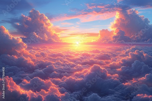 Pink Clouds and Sunset Sky: A Stunning View of the Cloudscape Generative AI