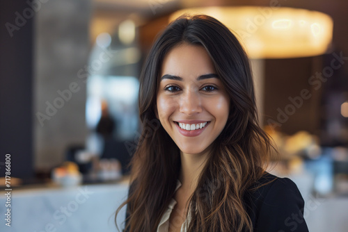 Photo of young woman working in hotel reception