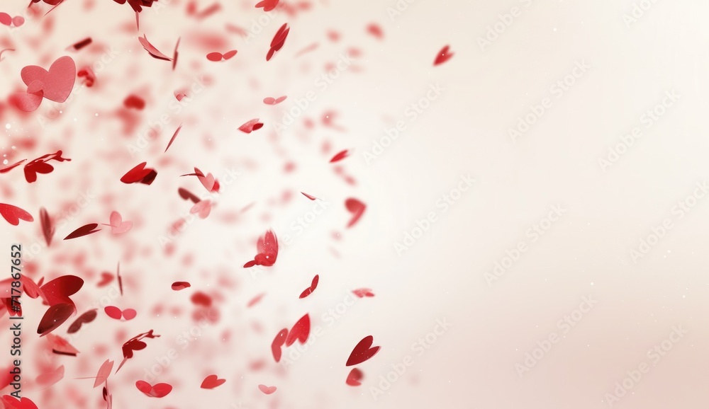 Valentine's Day and romantic scene with small red paper hearts scattered across a soft pink gradient background, creating a dreamy and festive atmosphere ideal for Valentine's Day or romantic occasion Valentine's Day and romantic scene with small red paper hearts scattered across a soft pink gradient background, creating a dreamy and festive atmosphere ideal for Valentine's Day or romantic occasion