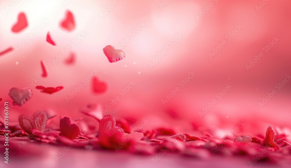 Valentine's Day and romantic scene with small red paper hearts scattered across a soft pink gradient background, creating a dreamy and festive atmosphere ideal for Valentine's Day or romantic occasion Valentine's Day and romantic scene with small red paper hearts scattered across a soft pink gradient background, creating a dreamy and festive atmosphere ideal for Valentine's Day or romantic occasion