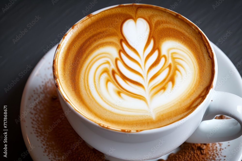 mug with coffee on the table. The barista prepared coffee and drew a picture. AI generated. mug with coffee on the table. The barista prepared coffee and drew a picture. AI generated.