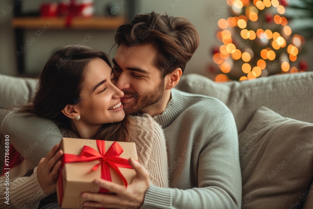 Valentine's Day surprise moment is captured as a man lovingly covers a woman's eyes while presenting her with a gift box adorned with a red ribbon, suggesting a special occasion or celebration Valentine's Day surprise moment is captured as a man lovingly covers a woman's eyes while presenting her with a gift box adorned with a red ribbon, suggesting a special occasion or celebration