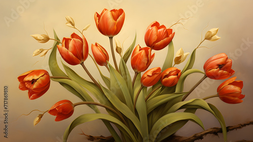 Beautiful bouquet of tulips on a yellow background