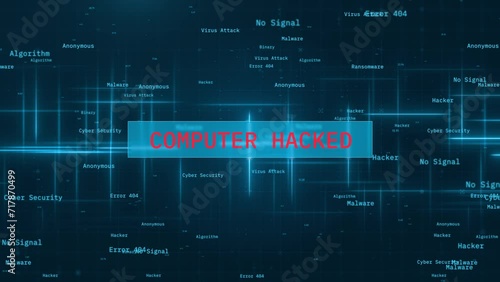 Computer Hacked notification message over computer hacking program photo