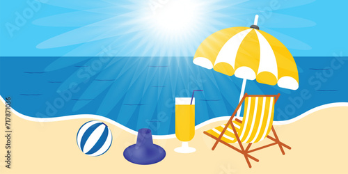 Umbrella and sun lounger on the beach Seaside vacation Summer holiday Lounger on sea beach Landscape beautiful seascape