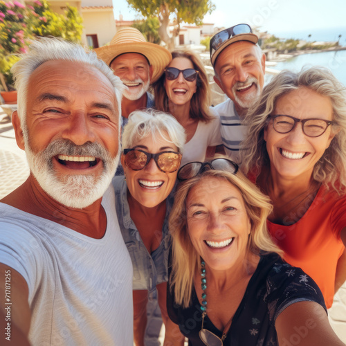 Sunny Smiles: Group Selfie Captures the Joy of Senior Summer Holiday