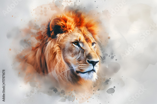 Cute realistic lion in watercolor style. Generative AI © nutalina