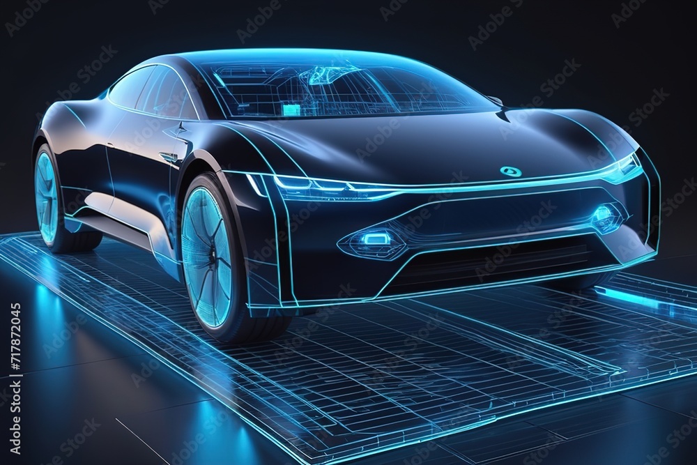 3d lowpolygon electric car rendering illustration on mobile transportation online futuristic element for premium product.AI generated 3d lowpolygon electric car rendering illustration on mobile transportation online futuristic element for premium product.AI generated