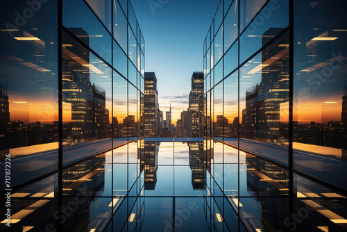 Foto A mesmerizing and artistic depiction of a cityscapes reflection on a glass wall, creating a captivating abstract background design
