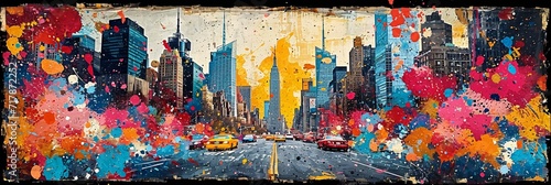 New York City Skyline at Sunset: A Vibrant Painting of the City's Iconic Landmarks Generative AI