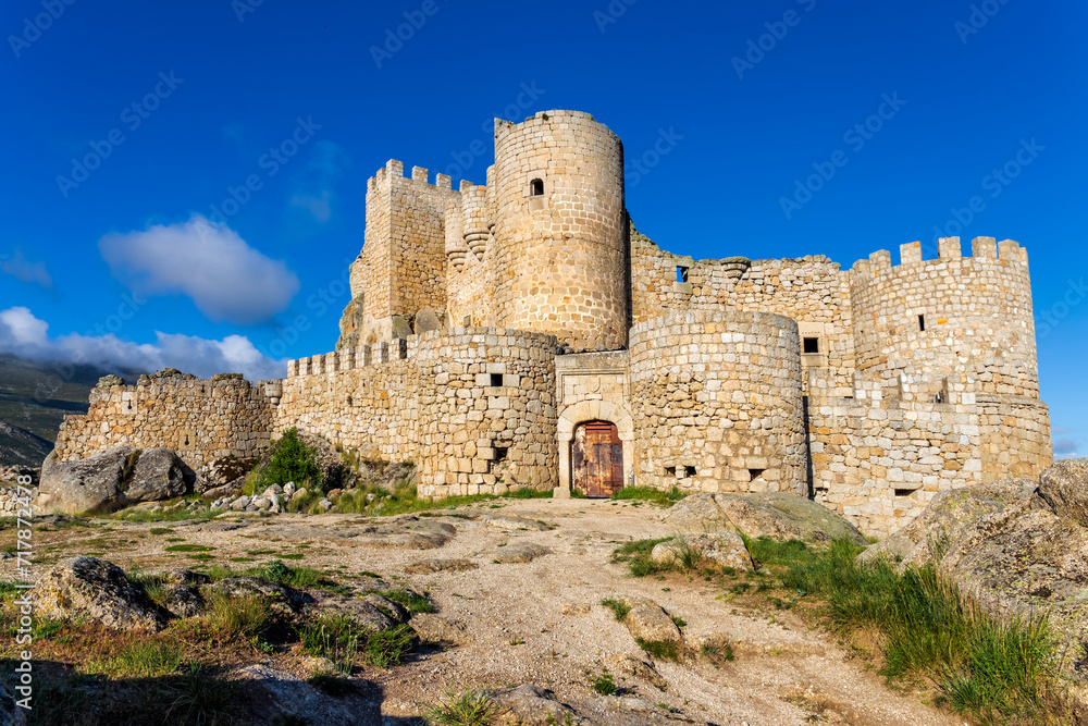 Manqueospese medieval castle at Sierra Parameera in a spring sunny day. Sotalvo. Avila. Spain. Europe.