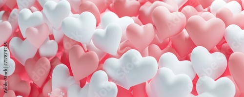 Valentine's Day, A soft pastel pink background serves as a canvas to a whimsical array of floating hearts in various shades of pink and red, conveying a playful and loving atmosphere synonymous photo