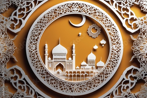 3d rendering illustration papercut,ramadan art luxury background, ulta detailed, perfect composition ultra high resolution,intricate detail,space for text or message,ai generated photo