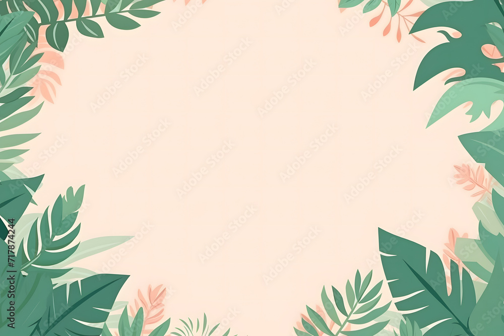 A collection of tropical leaves forms a frame against a white background, creating a foliage plant background with empty space for copy.