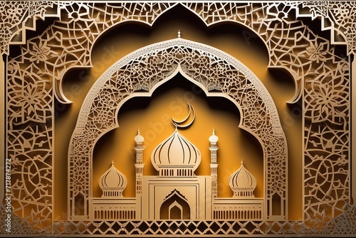 3d rendering illustration papercut,ramadan art luxury background, ulta detailed, perfect composition ultra high resolution,intricate detail,space for text or message,ai generated