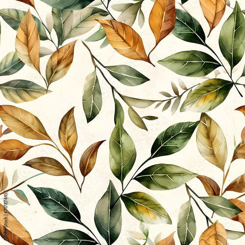Seamless pattern watercolor autumn leaves illustration