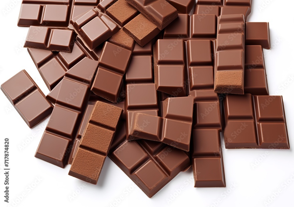 Fototapeta premium Pile of sweet and Tempting to eat chocolate bars isolated on white background