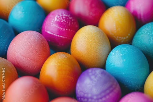 Closeup view of colorful easter eggs background