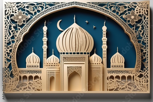 3d rendering illustration papercut,ramadan art luxury background, ulta detailed, perfect composition ultra high resolution,intricate detail,space for text or message,ai generated photo