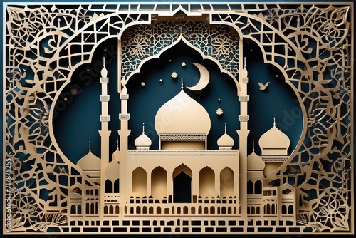 3d rendering illustration papercut,ramadan art luxury background, ulta detailed, perfect composition ultra high resolution,intricate detail,space for text or message,ai generated photo