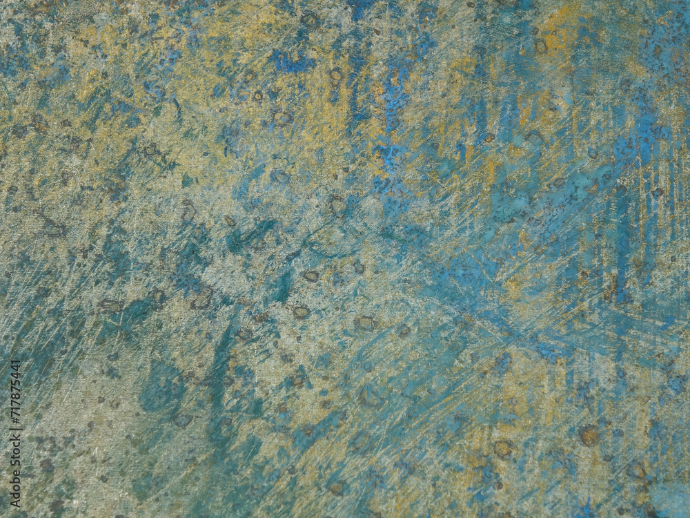 Old sheet of metal with traces of rust and blue paint, background
