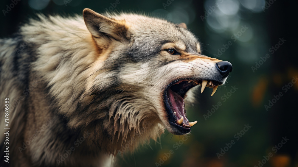 Fototapeta angry scary wolf showing teeth