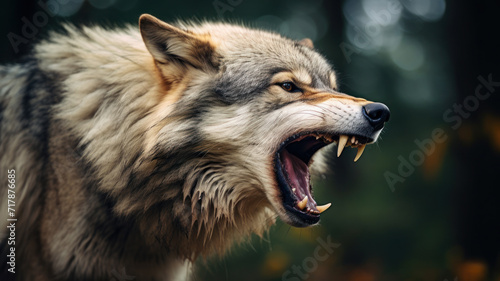 angry scary wolf showing teeth photo