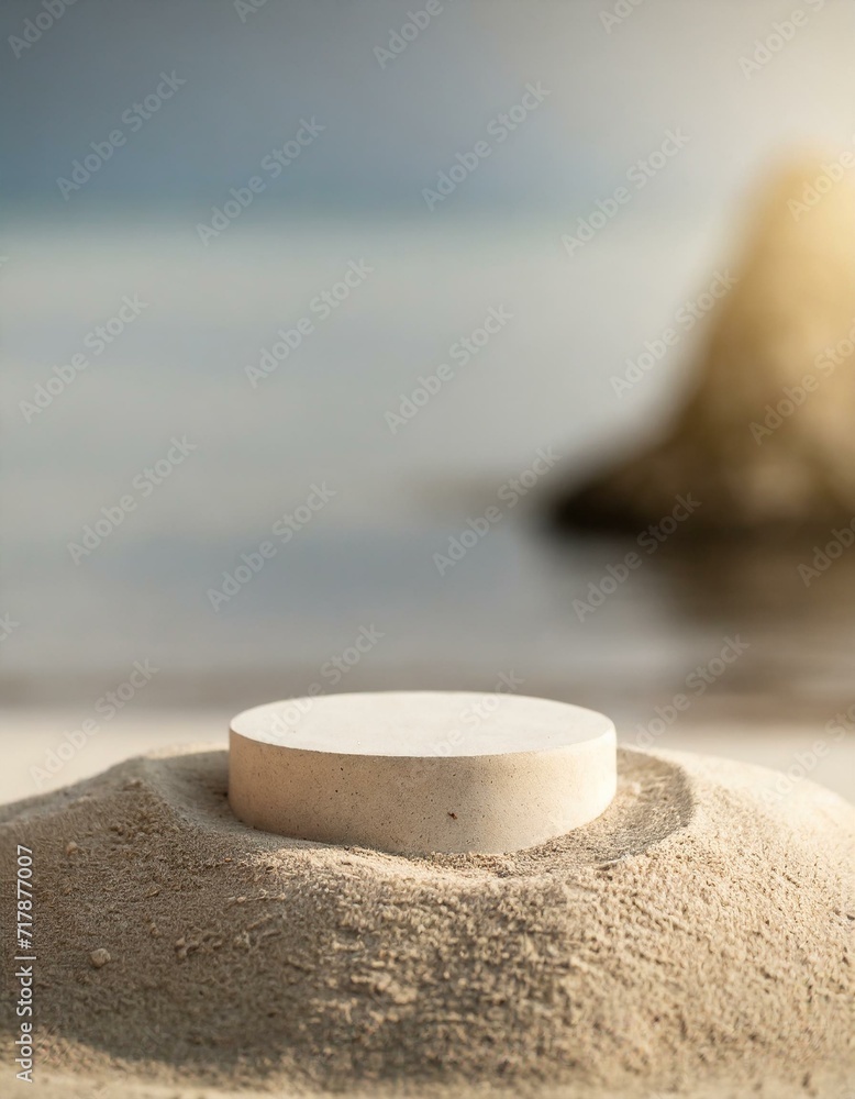 Sea sand display with empty podium for product Sea sand display with empty podium for product