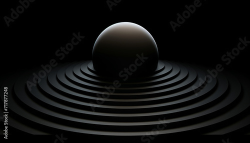 Abstract dark background with ball and circles, art