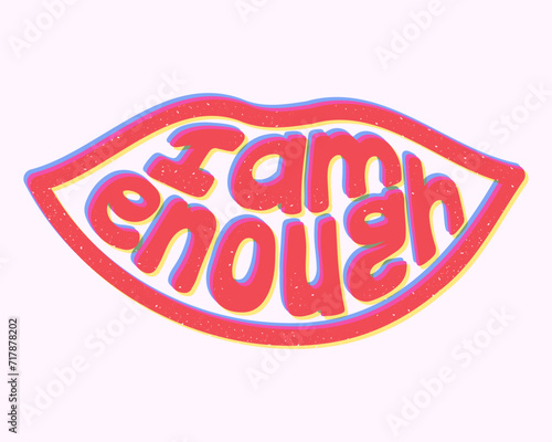 Risoprint groovy selflove lettering in lips shape. I am enough