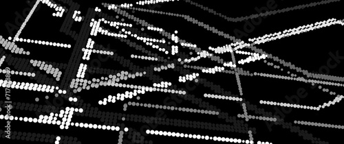 Cybernetic futuristic background of gradient dots. Big data. Abstract perspective illustration. Technological 3D landscape. 3D rendering.
