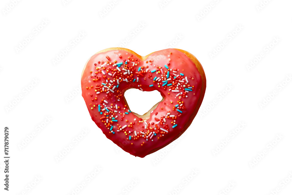 A sticky iced doughnut in the shape of a love heart for Valentine's day A sticky iced doughnut in the shape of a love heart for Valentine's day